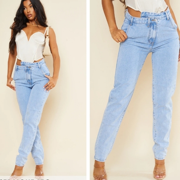 ❤PRETTYLITTLETHING ASYMMETRICAL FLY JEANS- STRAIGHT LEG W/ TAPERED HEM- 8 (29) - Picture 2 of 8